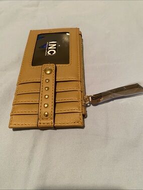 INC International Concepts Mustard-Tan Card Holder with Studded Strap and Zipper